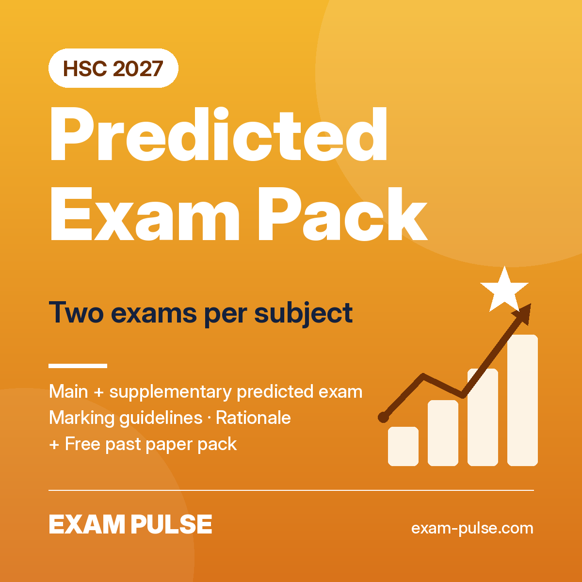 Exam Pulse HSC 2027 Predicted Exam Pack cover: two predicted exams, marking guidelines, rationale and a free past paper pack